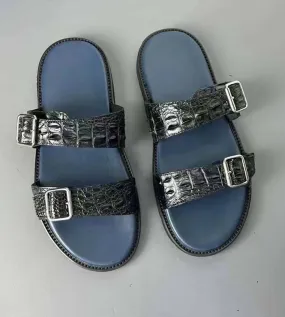 Crocodile Shoes Crocodile Leather Slippers Black Hope Walk Rock Glow