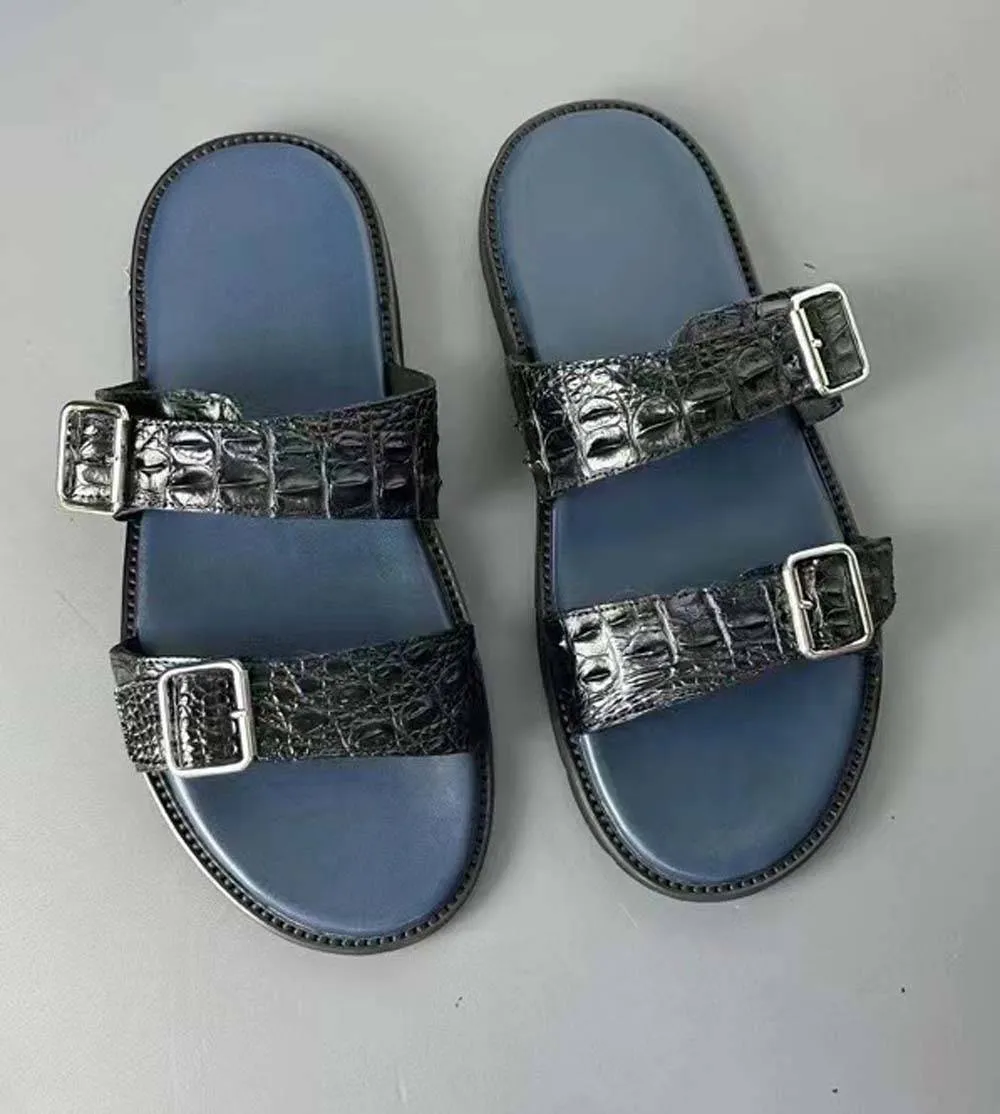 Crocodile Shoes Crocodile Leather Slippers Black Hope Walk Rock Glow