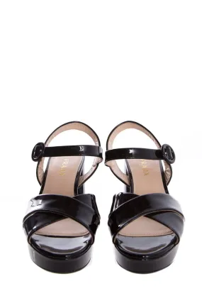 Stretch Fabric Travel Light Swim Ready Prada Black Patent Leather Sandals SZ 39