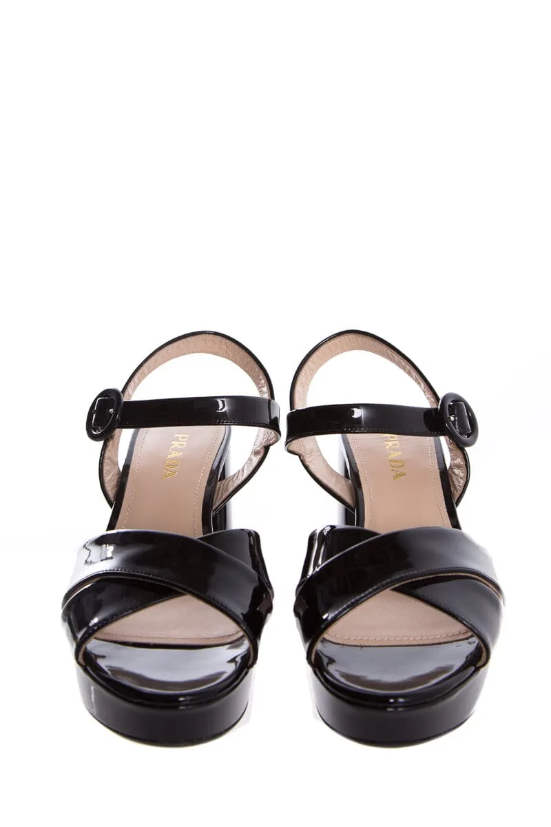 Stretch Fabric Travel Light Swim Ready Prada Black Patent Leather Sandals SZ 39