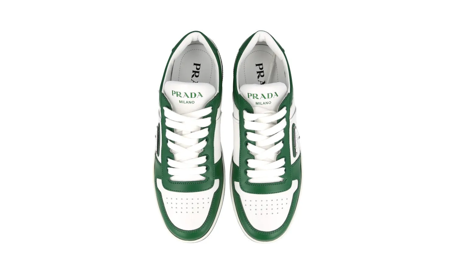 Prada Women's White Leather Downtown Sneaker 1E792M Adaptive Heel Lock Minimalist Look
