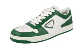 Prada Women's White Leather Downtown Sneaker 1E792M Textile Upper Low Top Style