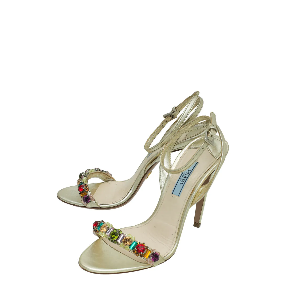 Prada Gold Crystal Embellished Sandal 36 Durable Construction