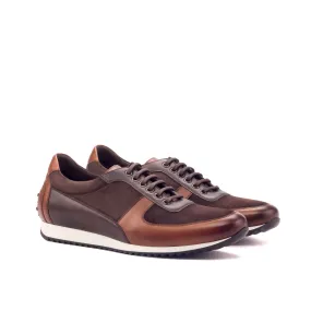 Brown Leather & Suede Trainer Sneakers running in the cold