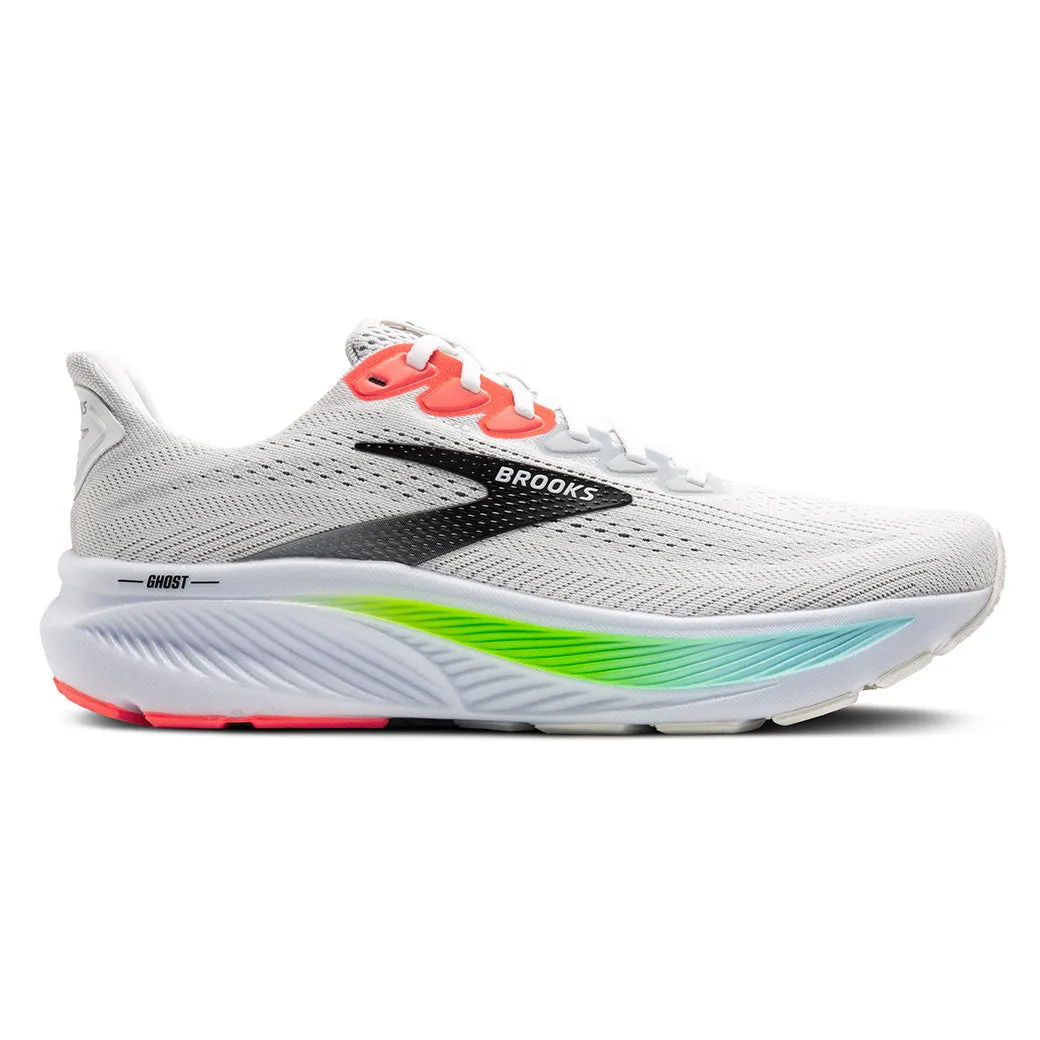 Mens Brooks Running Ghost 17 in White/Pink Clay/Gecko Padded Collar Padding Comfortable Linings
