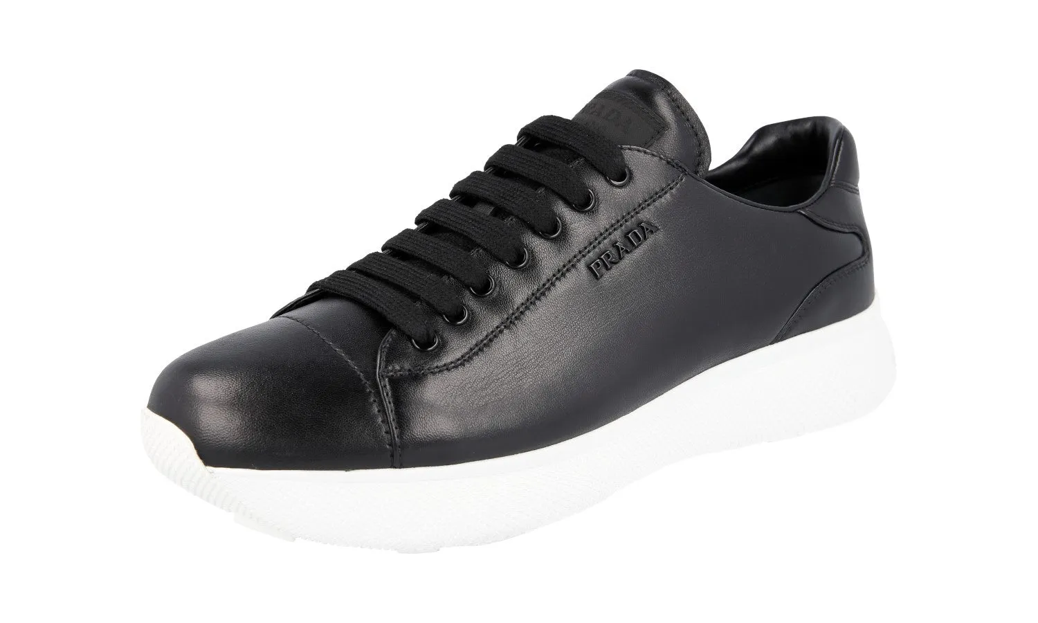 All Ride Abrasion Proof Toe Guard Prada Women's Black Leather Sneaker 1E664I