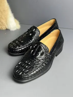 Everyday Cushioning Crocodile Shoes Genuine Crocodile Skin Bone Leather Slip On Driving Loafers