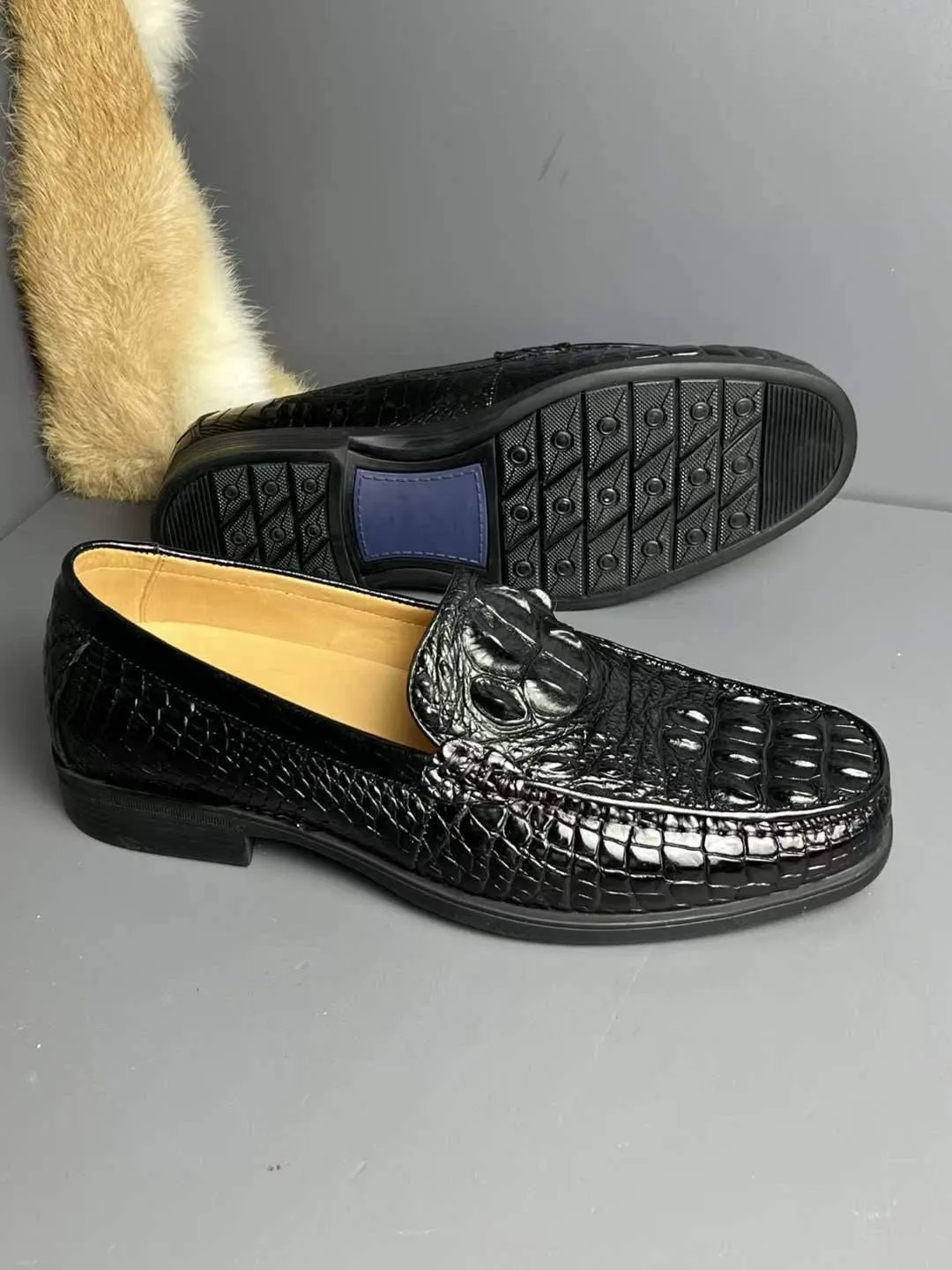 Harbor Step Crocodile Shoes Genuine Crocodile Skin Bone Leather Slip On Driving Loafers
