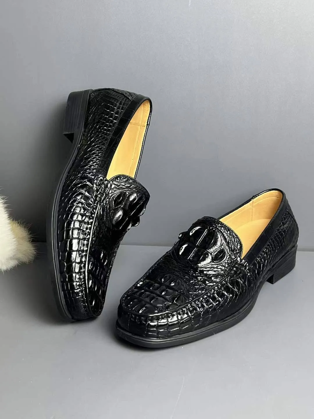 Crocodile Shoes Genuine Crocodile Skin Bone Leather Slip On Driving Loafers Durable Shoe Construction