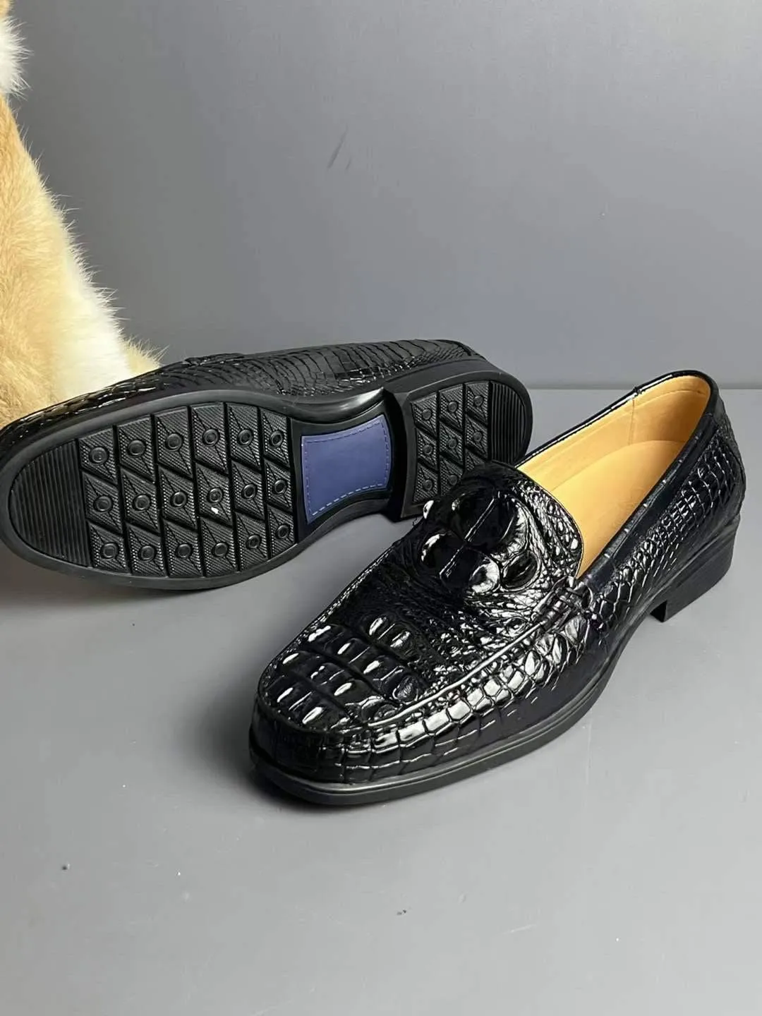 Crocodile Shoes Genuine Crocodile Skin Bone Leather Slip On Driving Loafers Race Step
