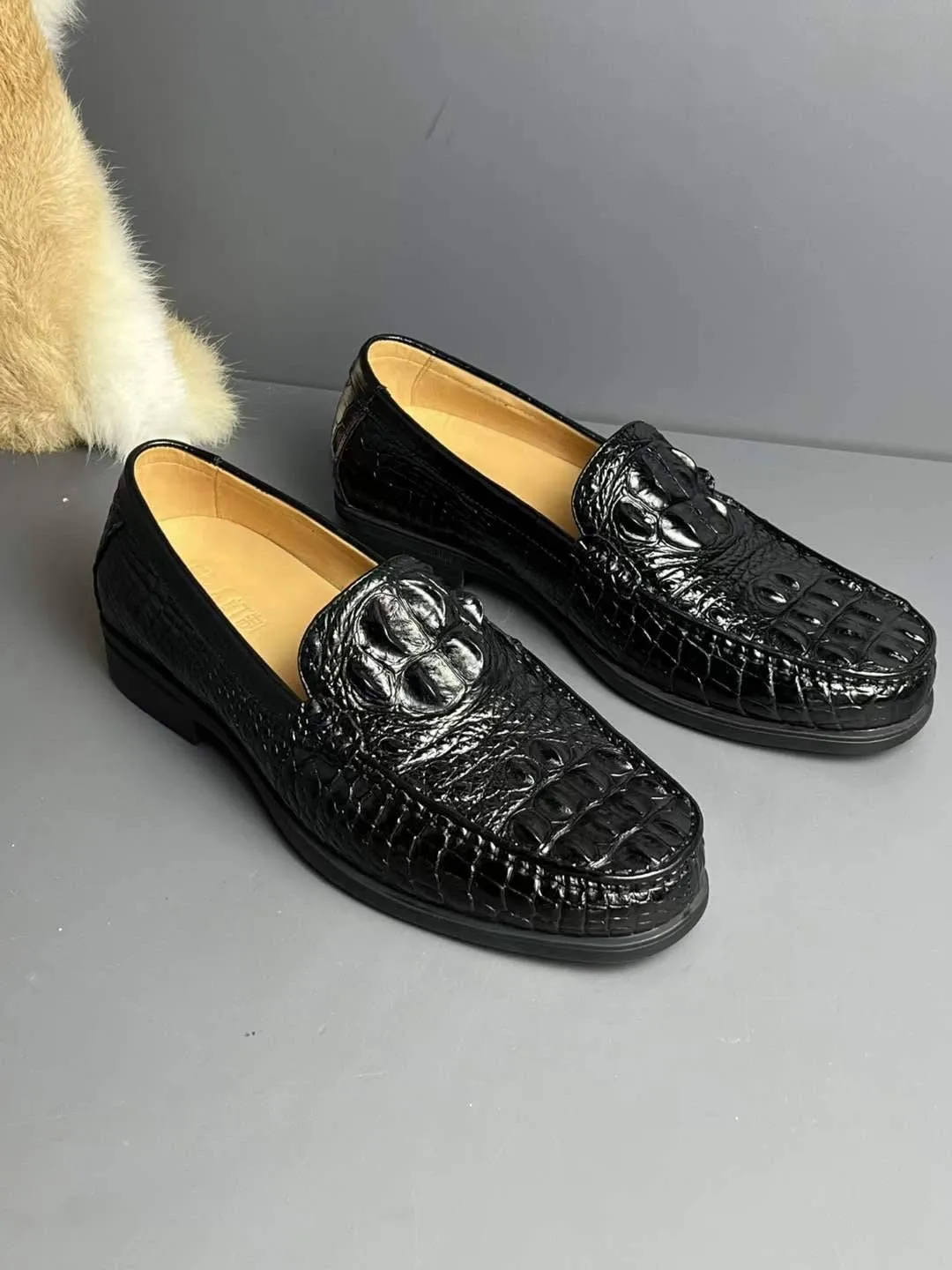 Crocodile Shoes Genuine Crocodile Skin Bone Leather Slip On Driving Loafers Weekend Casual