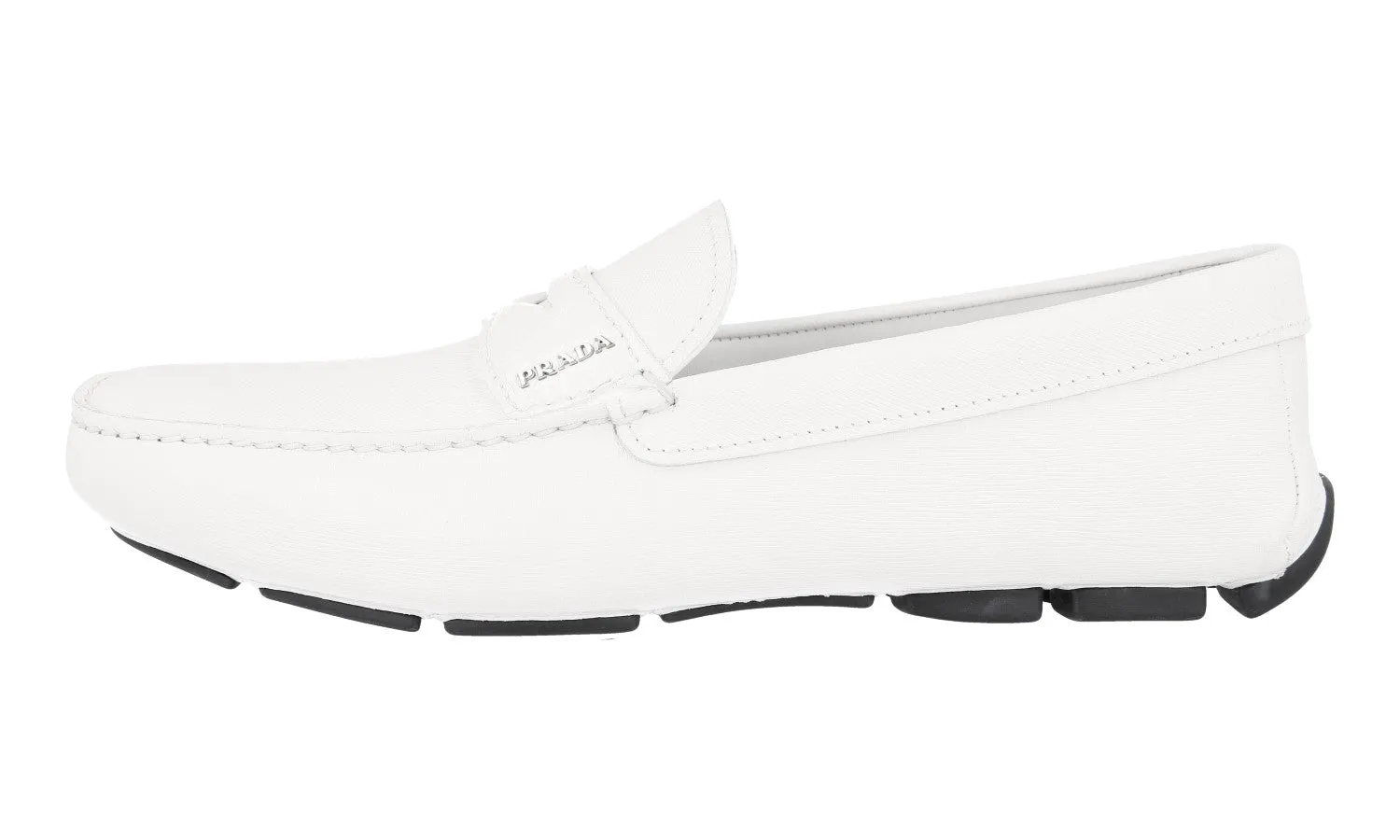 Prada Men's White Saffiano Leather Penny Loafers 2DD151 Waxed Finish