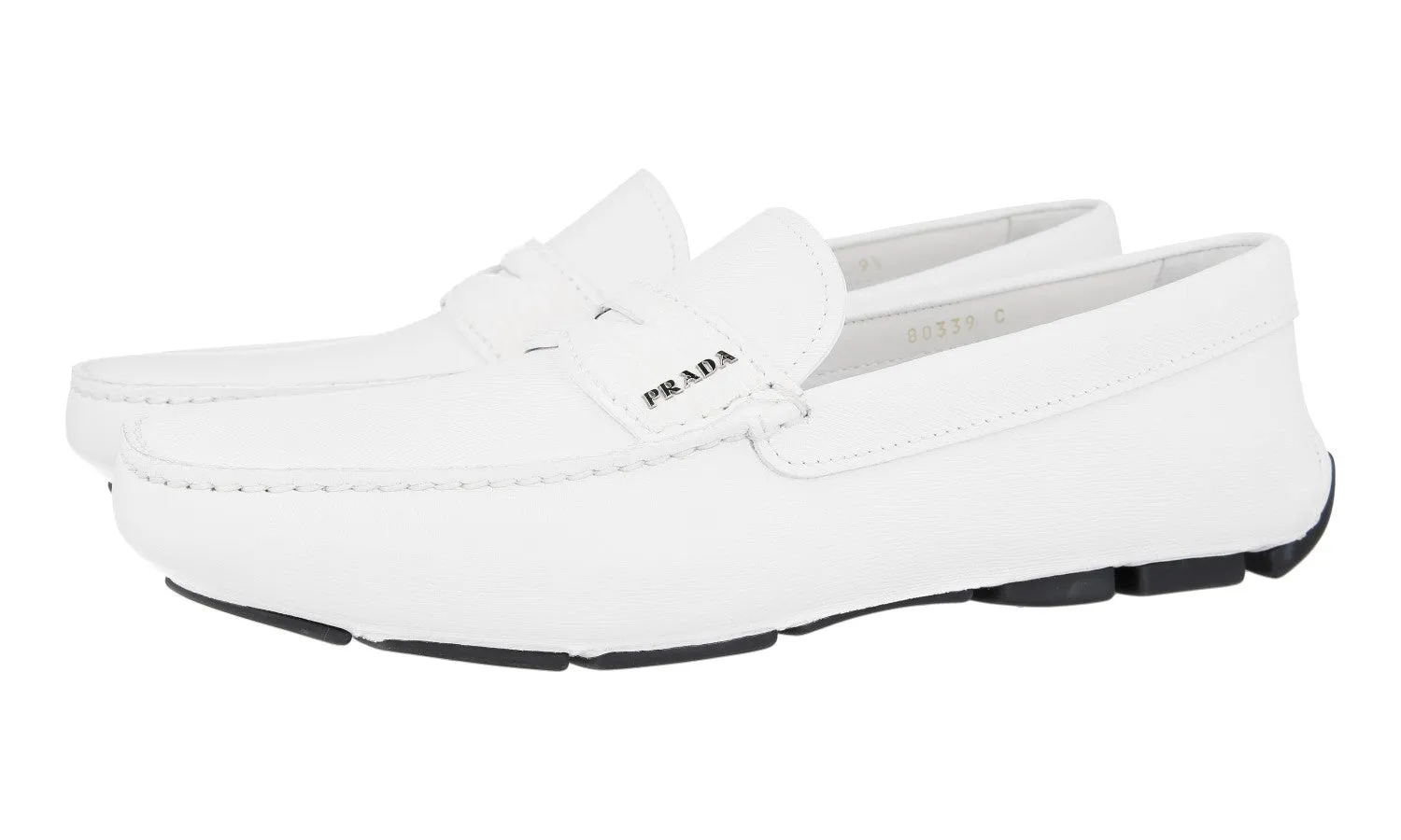 Clean Path Lane Classic Casual Shoes Prada Men's White Saffiano Leather Penny Loafers 2DD151