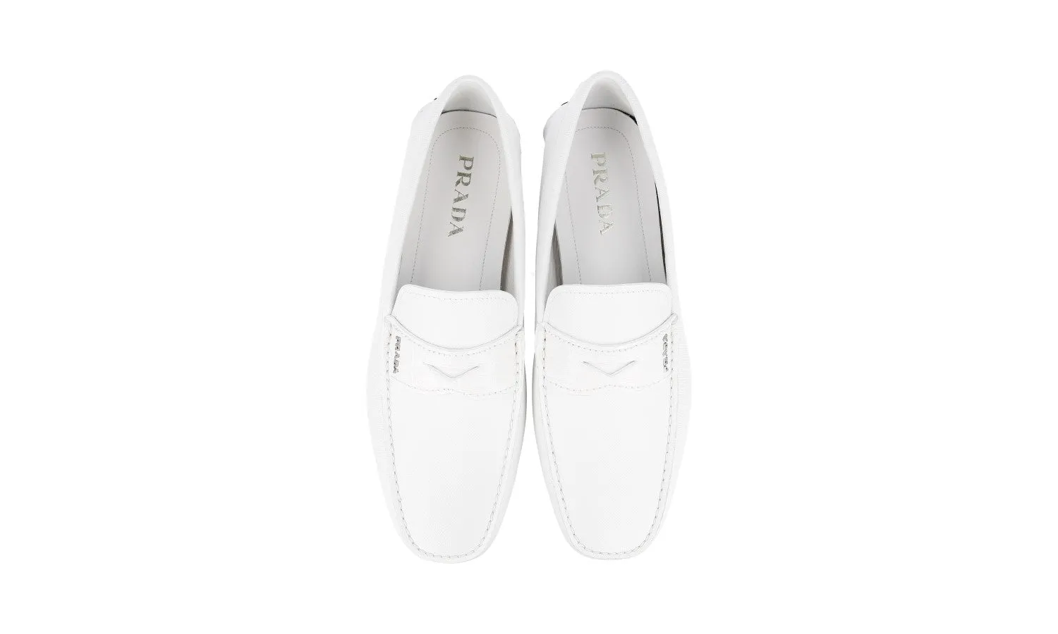 Timeless Cushioning Neat Path Prada Men's White Saffiano Leather Penny Loafers 2DD151