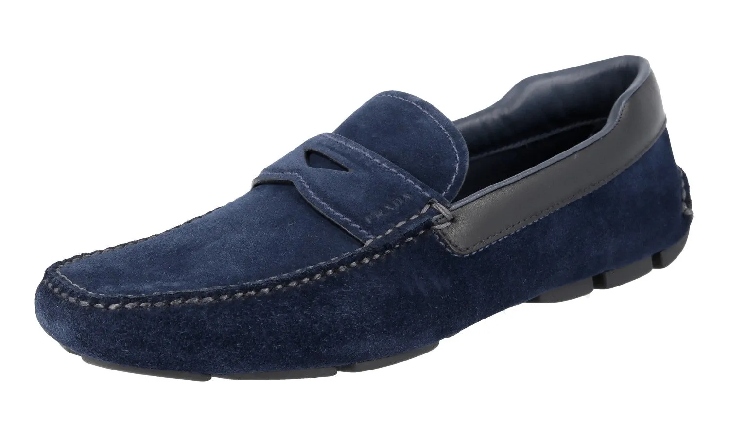Prada Men's Blue Leather Loafers 2DD116 Grip Safe