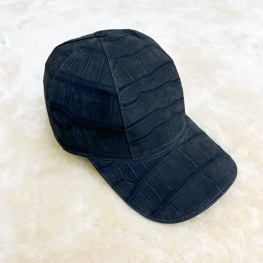 Velcro Closure Nile Frosted Crocodile Skin Leather Baseball Cap