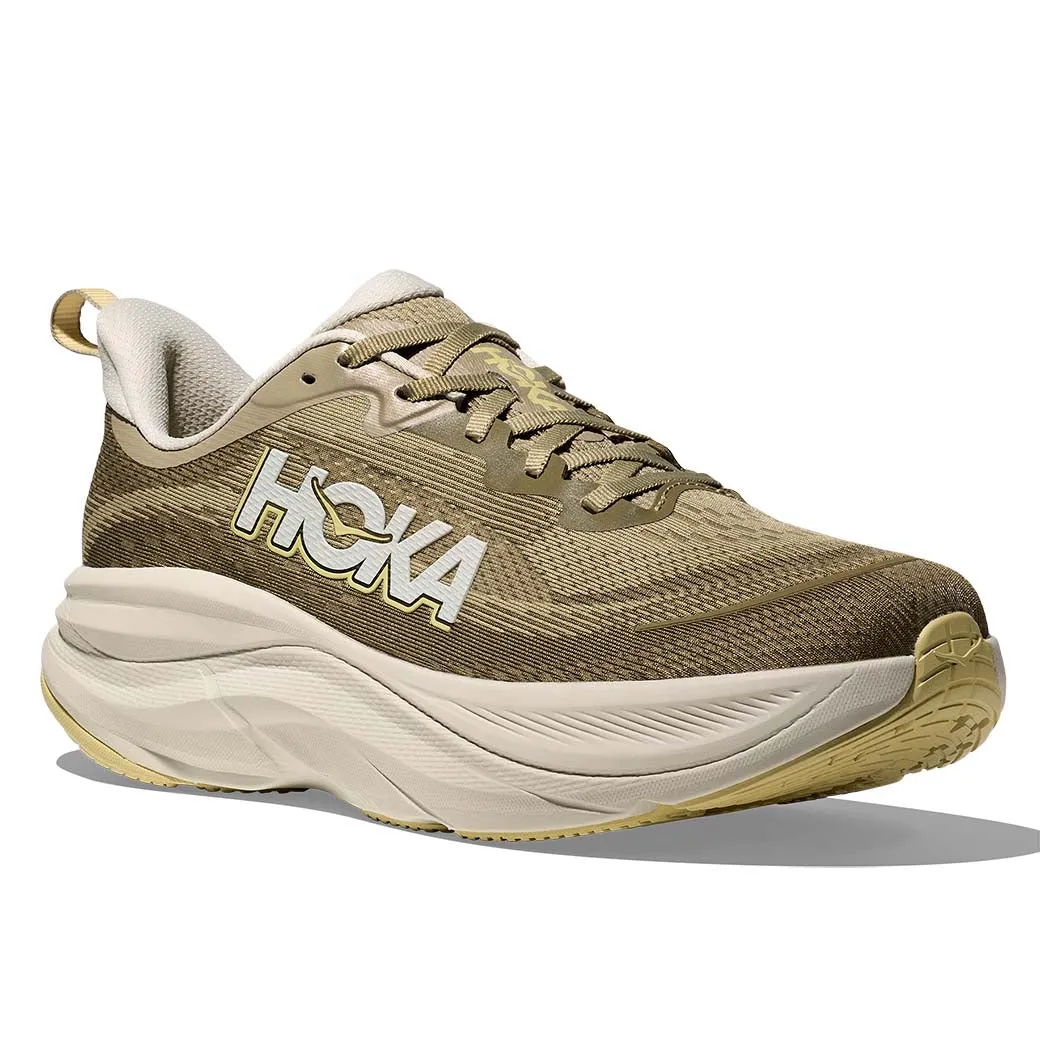 Mens Hoka Skyflow Wide in Wild Mushrom/ Grassland Breathable mesh upper Soft Leather