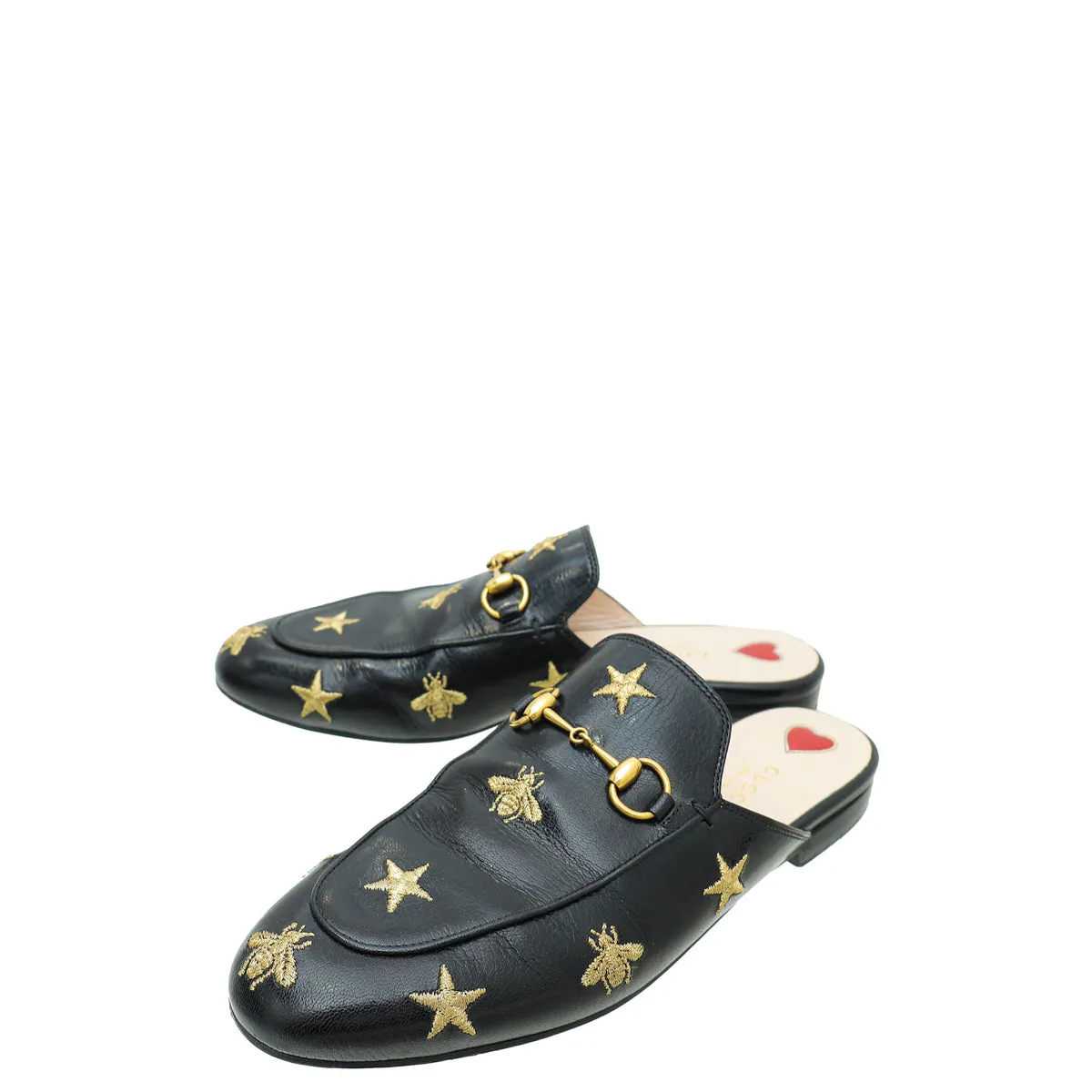 No Hassle Gucci Black Bee Star Embroidered Princetown Mules 38