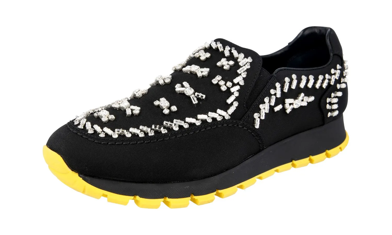 Abrasion Resistant Material Prada Women's Black Crystal Prax01 Slip-on Sneaker 1S877F