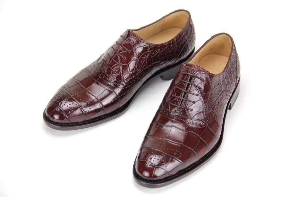 Anti Slip Peace Walk Crocodile Shoes Brown Genuine Crocodile Belly Leather Formal Lace-up Shoes For Men,Goodyear Sole