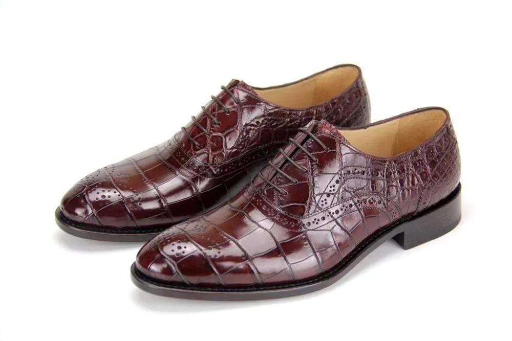 Classic Design Crocodile Shoes Brown Genuine Crocodile Belly Leather Formal Lace-up Shoes For Men,Goodyear Sole
