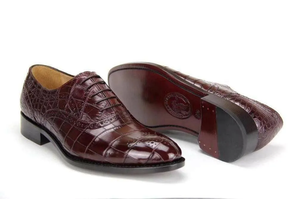 Slip-On Comfort Shoes Crocodile Shoes Brown Genuine Crocodile Belly Leather Formal Lace-up Shoes For Men,Goodyear Sole