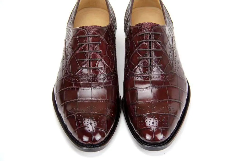 Cushioned Step Classic Comfort Crocodile Shoes Brown Genuine Crocodile Belly Leather Formal Lace-up Shoes For Men,Goodyear Sole