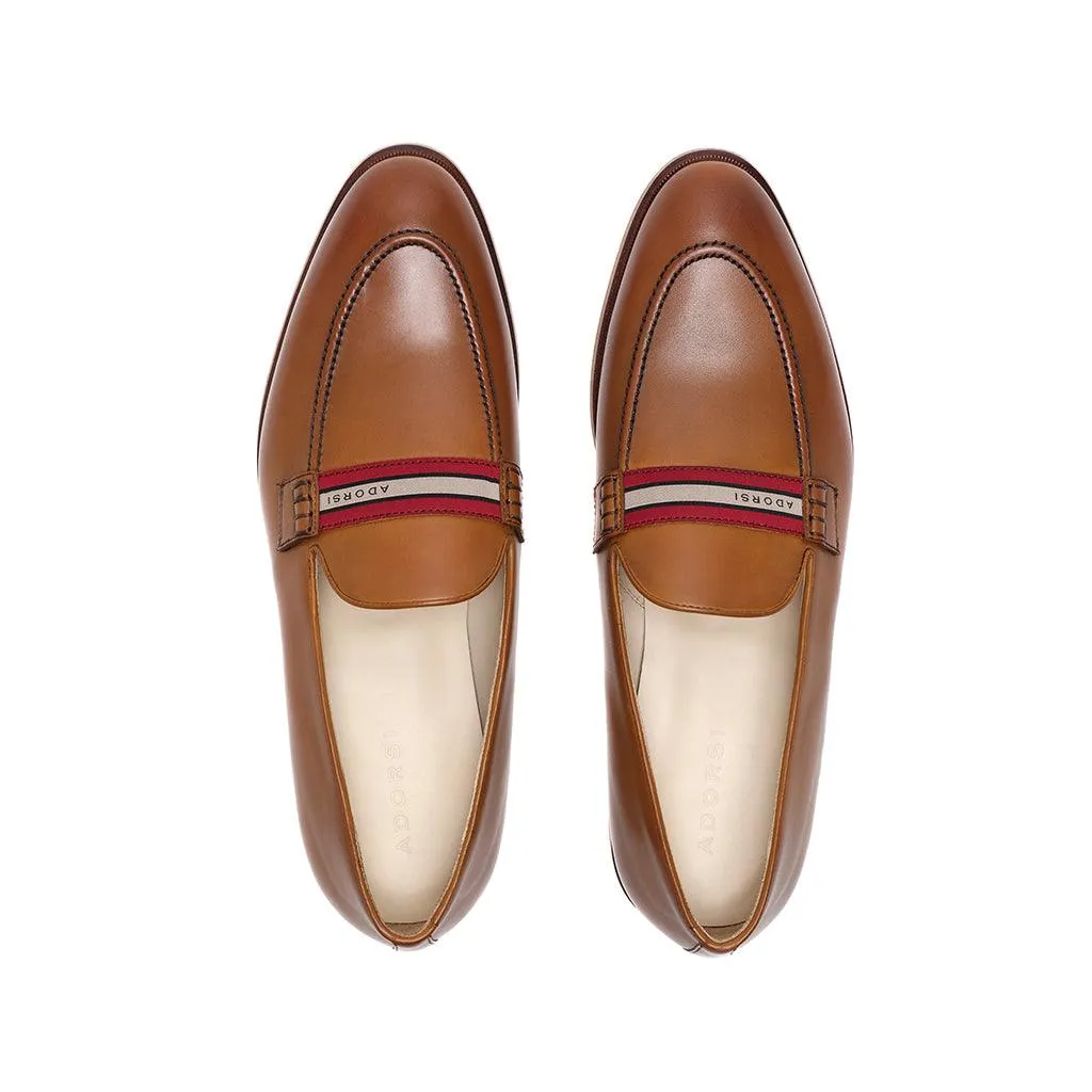 Foam Insole Versatile Cognac Calf Web Stripe Loafer