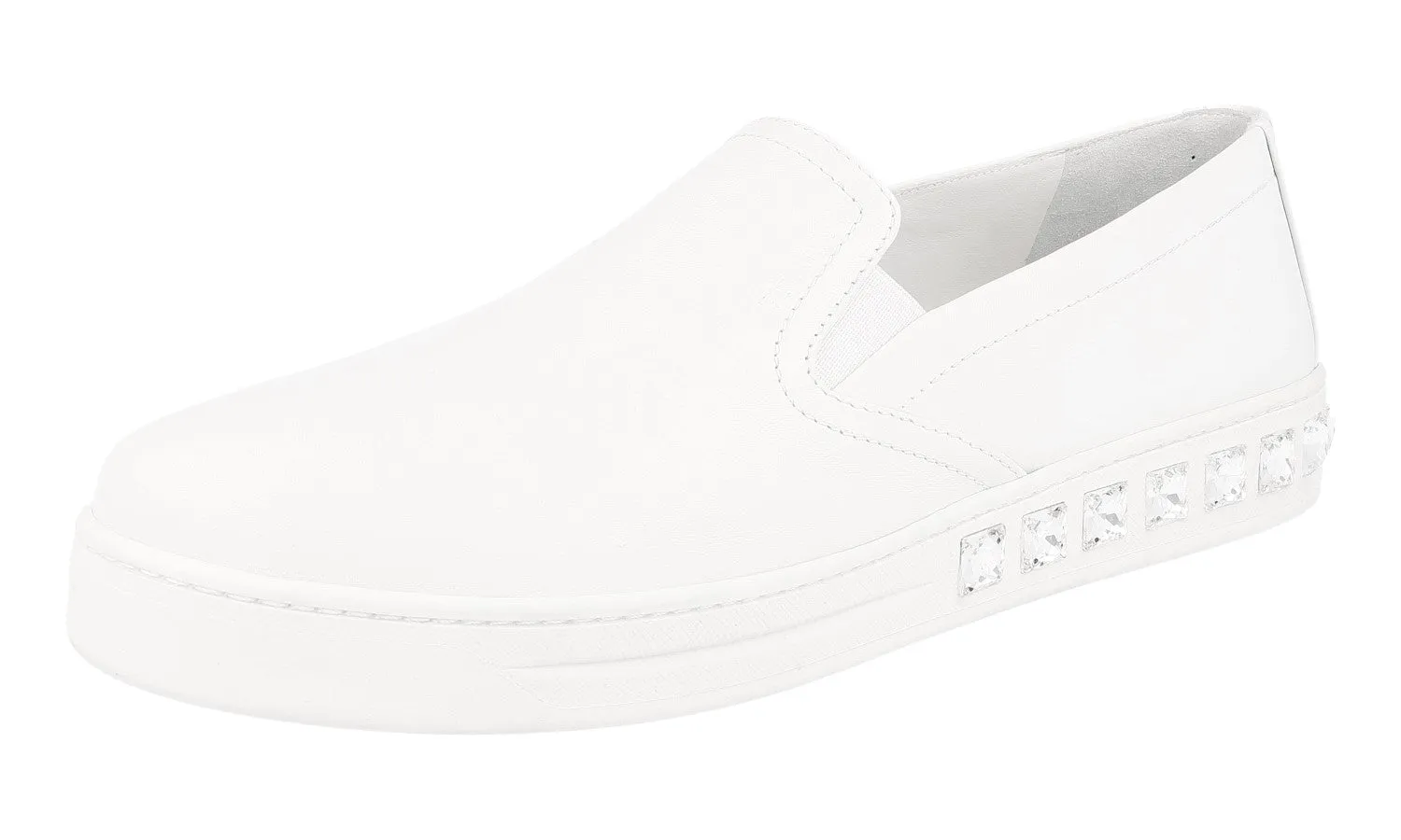 Comfortable Standing Prada Women's White Leather Sneaker 1S245G