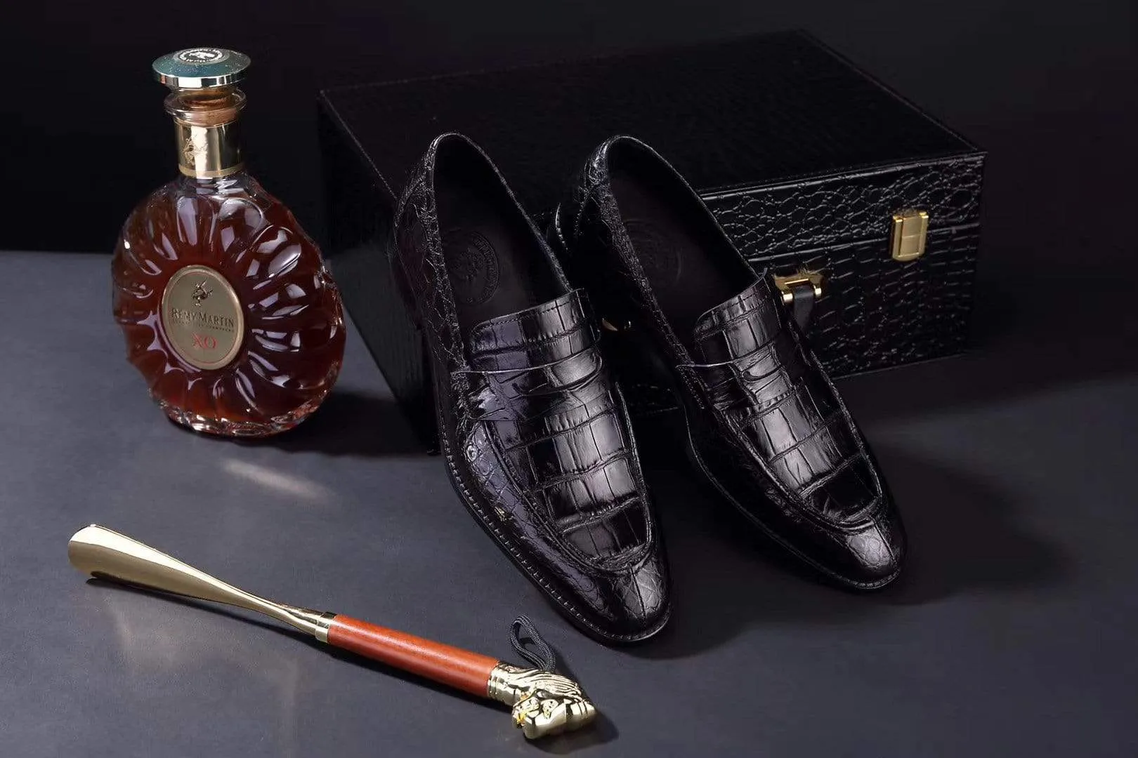 Drink Fest Mountain Walk Crocodile Shoes Mens Crocodile Leather Penny Loafer Shoes Black