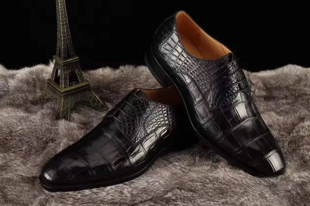 Crocodile Shoes Siamese  Crocodile Belly Lace-Up Dress Shoes Harbor Dock