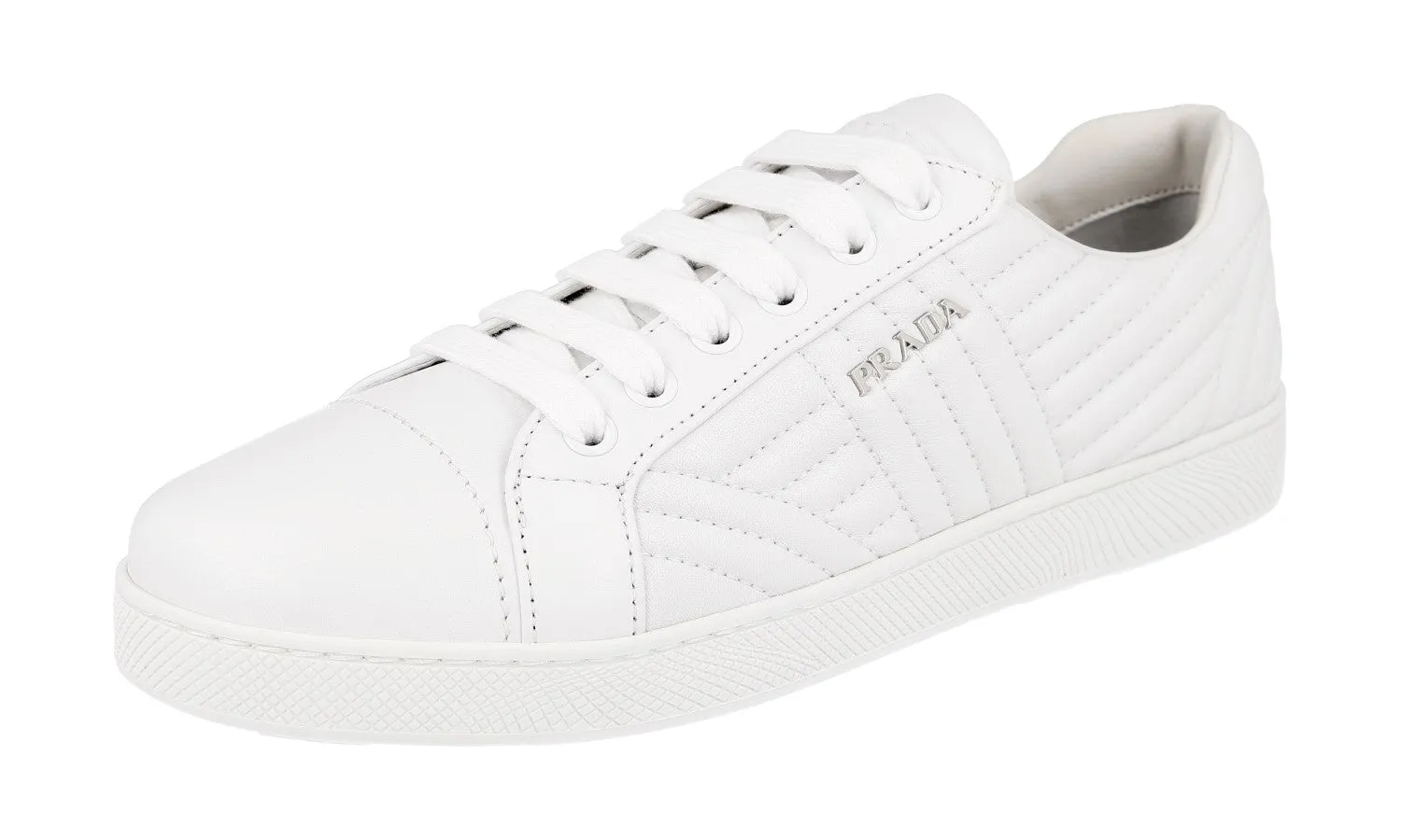 Prada Women's White Leather Diagramme Sneaker 1E344I Functional Fit