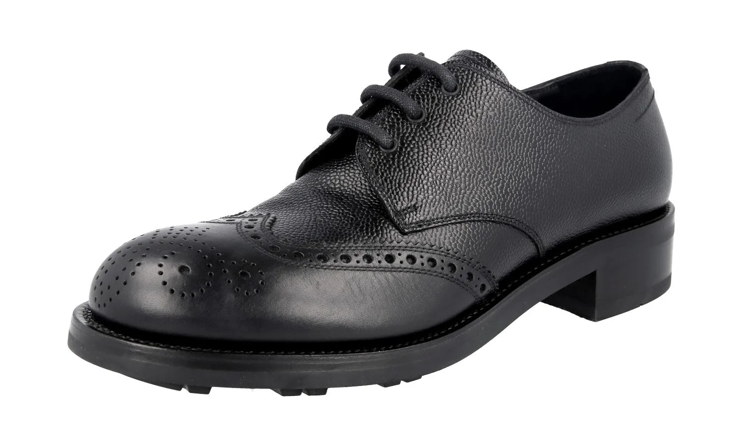 Prada Men's Black welt-sewn Leather Lace-up Shoes 2EE223 Breathable Material
