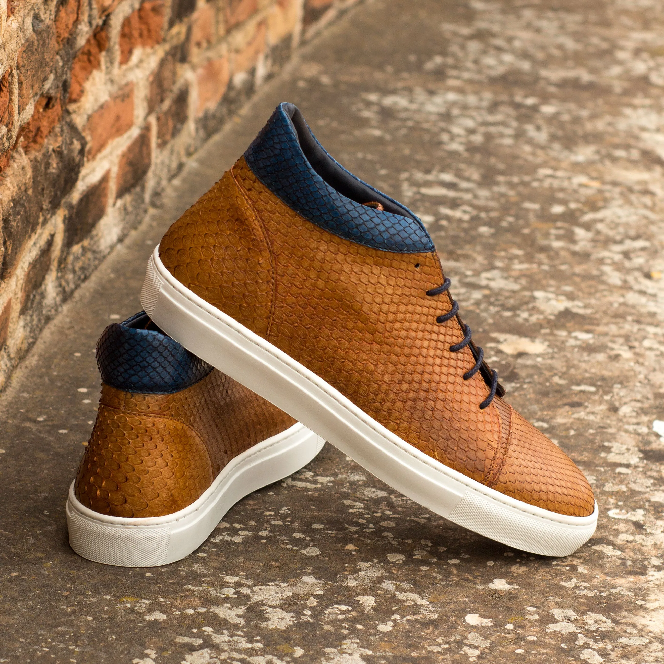 Cognac & Navy Python High-Top Sneakers Weekend Party