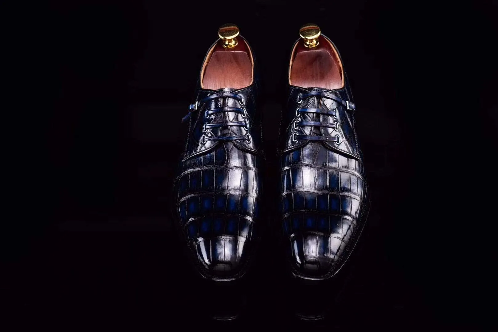 Soft Step Crocodile Shoes Lace-Up Shoes In Dark Blue Crocodile Skin Leather