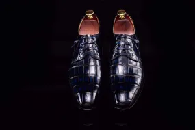 Soft Step Crocodile Shoes Lace-Up Shoes In Dark Blue Crocodile Skin Leather