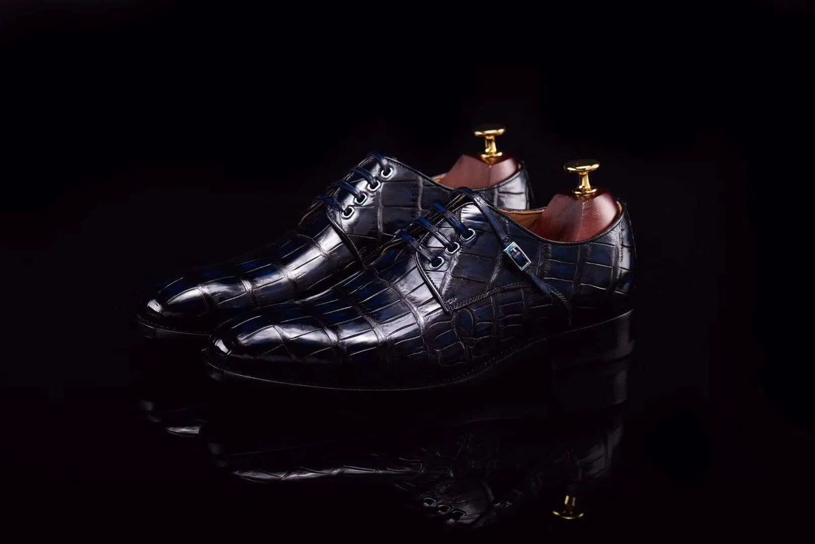 picnic wear Life Glow Crocodile Shoes Lace-Up Shoes In Dark Blue Crocodile Skin Leather