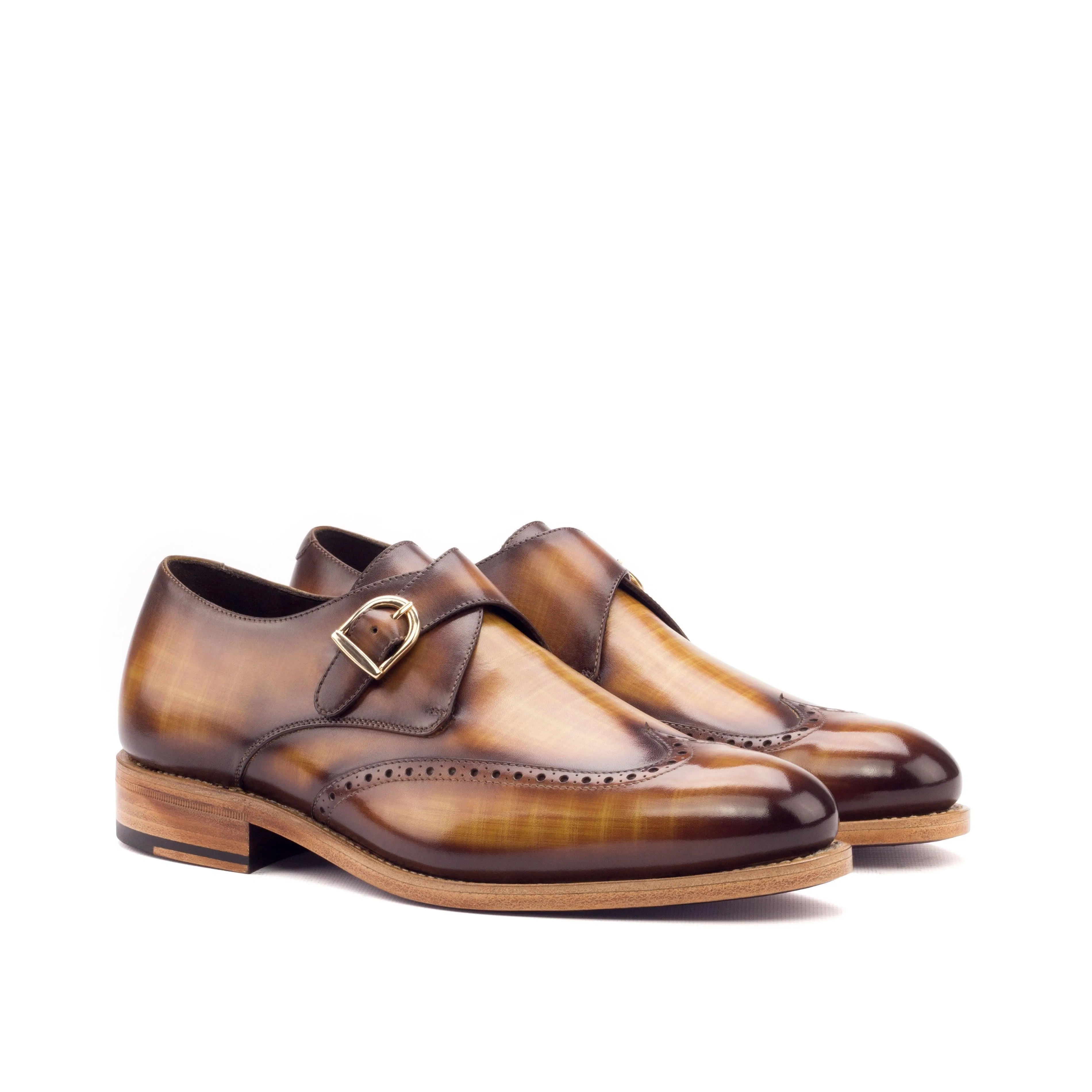 Perfect Match Cognac Patina Leather Single Monk Shoes