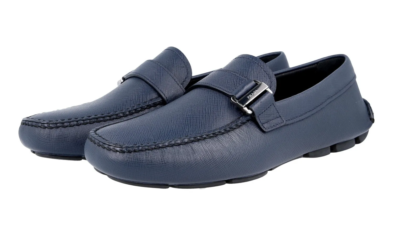 Prada Men's Blue Saffiano Leather Loafers 2DD113 Pure Sprint