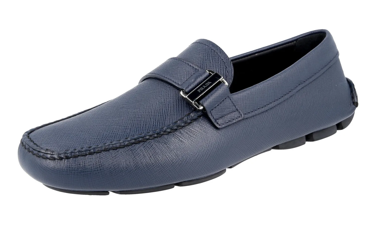Prada Men's Blue Saffiano Leather Loafers 2DD113 Grip Path Sturdy Build