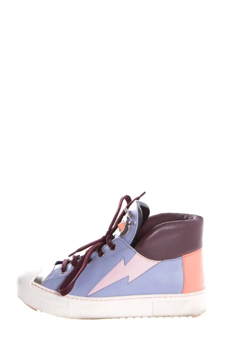 Fendi White, Burgundy & Multi-Color Embellished High-Top Sneakers SZ 37.5 Summer cool Stride Easy