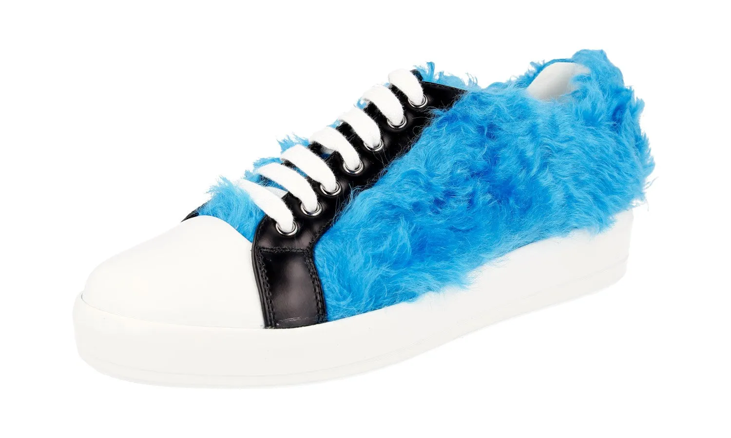 Prada Women's Blue Leather Sneaker 3E6299 Sweat Friendly