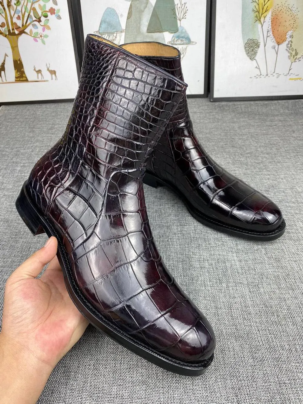 Casual Shoes Italian Mode Mens Boots ,Crocodile Boots,Crocodile Shoes , Mens Crocodile Leather Side Zipper Boots