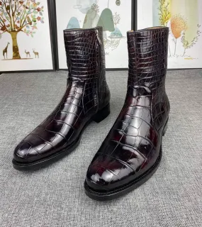 Mens Boots ,Crocodile Boots,Crocodile Shoes , Mens Crocodile Leather Side Zipper Boots Country Glow