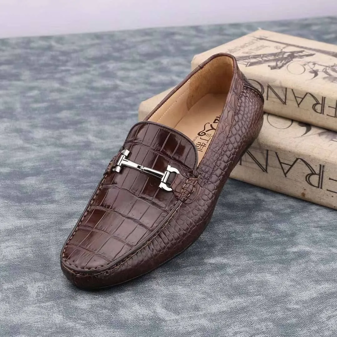 Tide Mood Sleek Look Crocodile Shoes Men's  Crocodile Leather Slip-On Bit Loafers