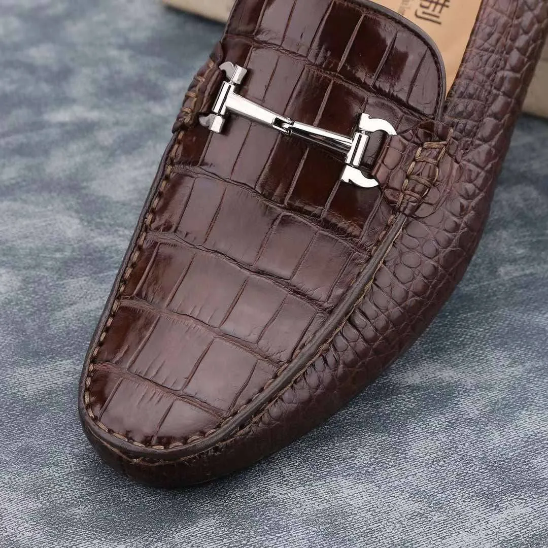 Trendy Loafers Picnic Spot Crocodile Shoes Men's  Crocodile Leather Slip-On Bit Loafers