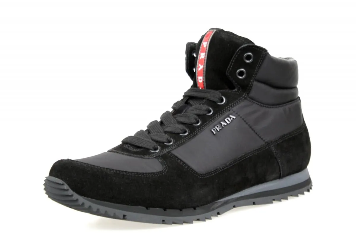 Cushioned Midsole Design Comfort Upper Material Prada Men's Black Leather High-Top Sneaker 4T2782