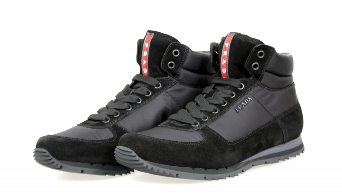 Prada Men's Black Leather High-Top Sneaker 4T2782 Smart Performance