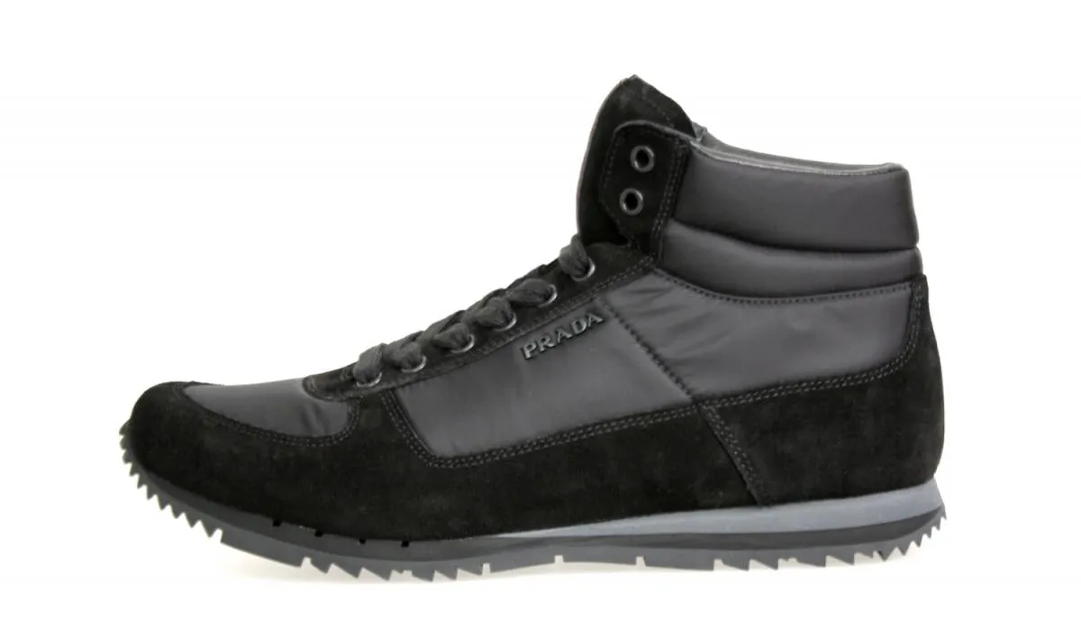 Street Utility TPU Outsole Prada Men's Black Leather High-Top Sneaker 4T2782