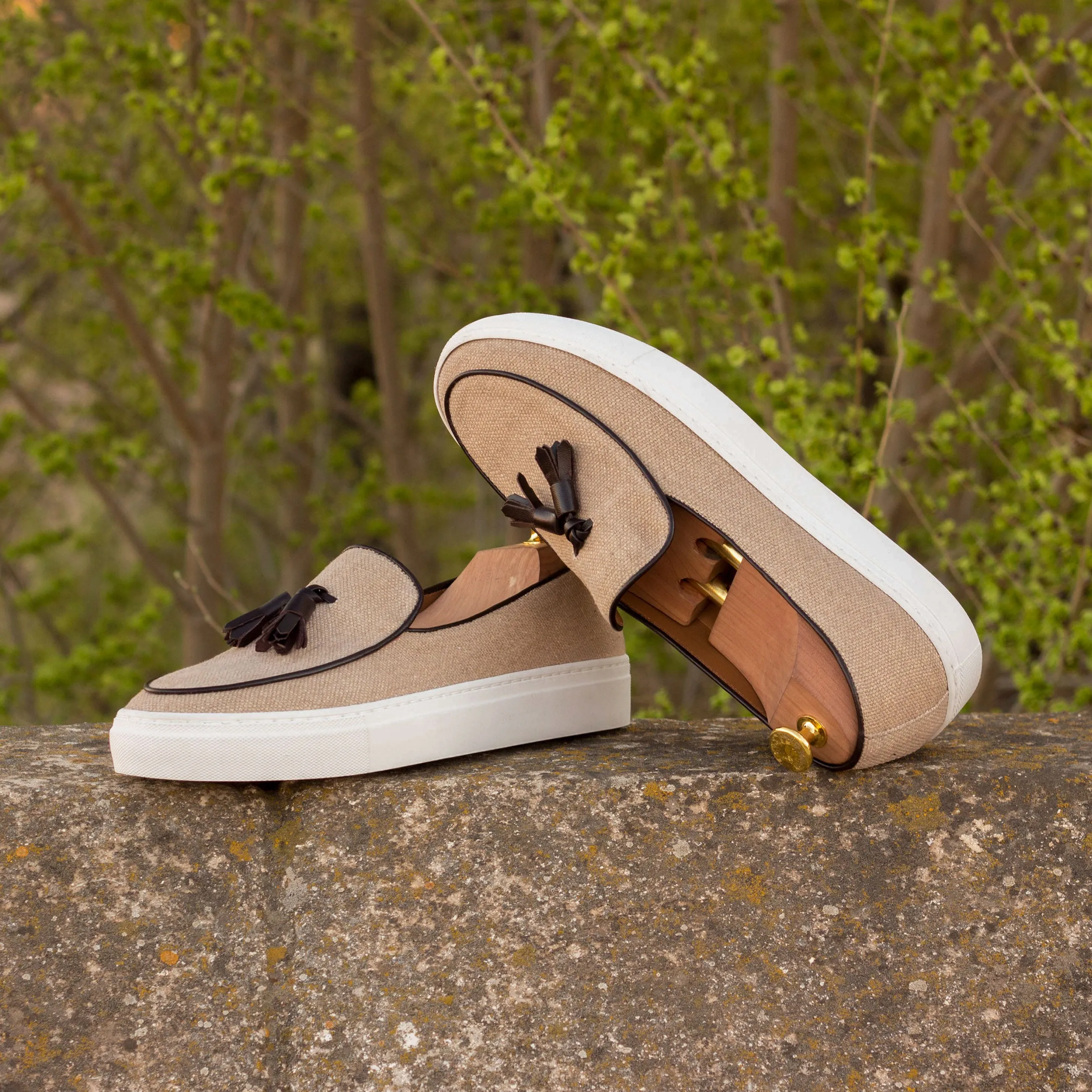 Tan Linen Belgian Sneakers Book Spot